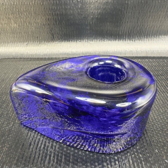 Blenko Candle Holder Tear Drop Taper Candle Holder Single Cobalt Blue Heavy VTG - Picture 1 of 11